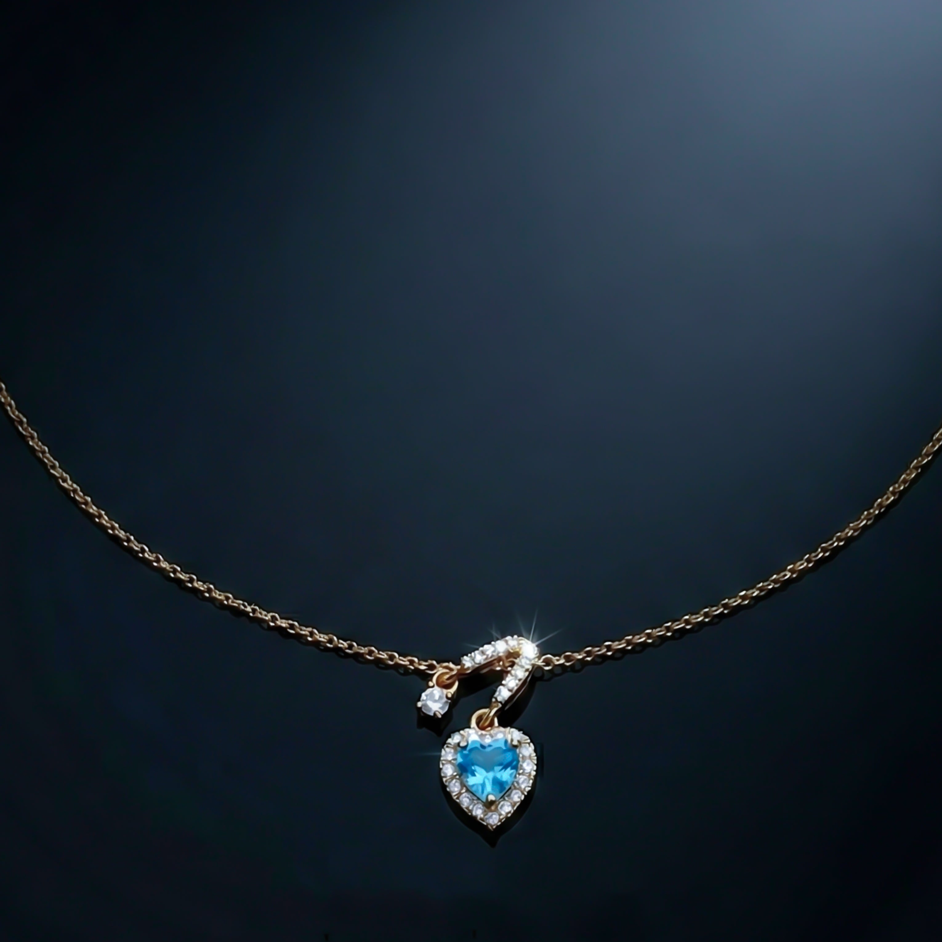 Blue Heart Halo Drop Necklace GWN -110