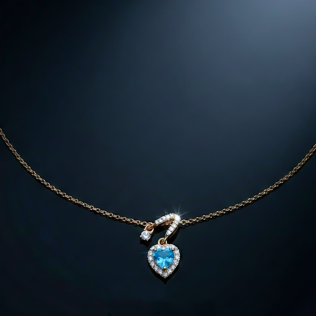 Blue Heart Halo Drop Necklace GWN -110
