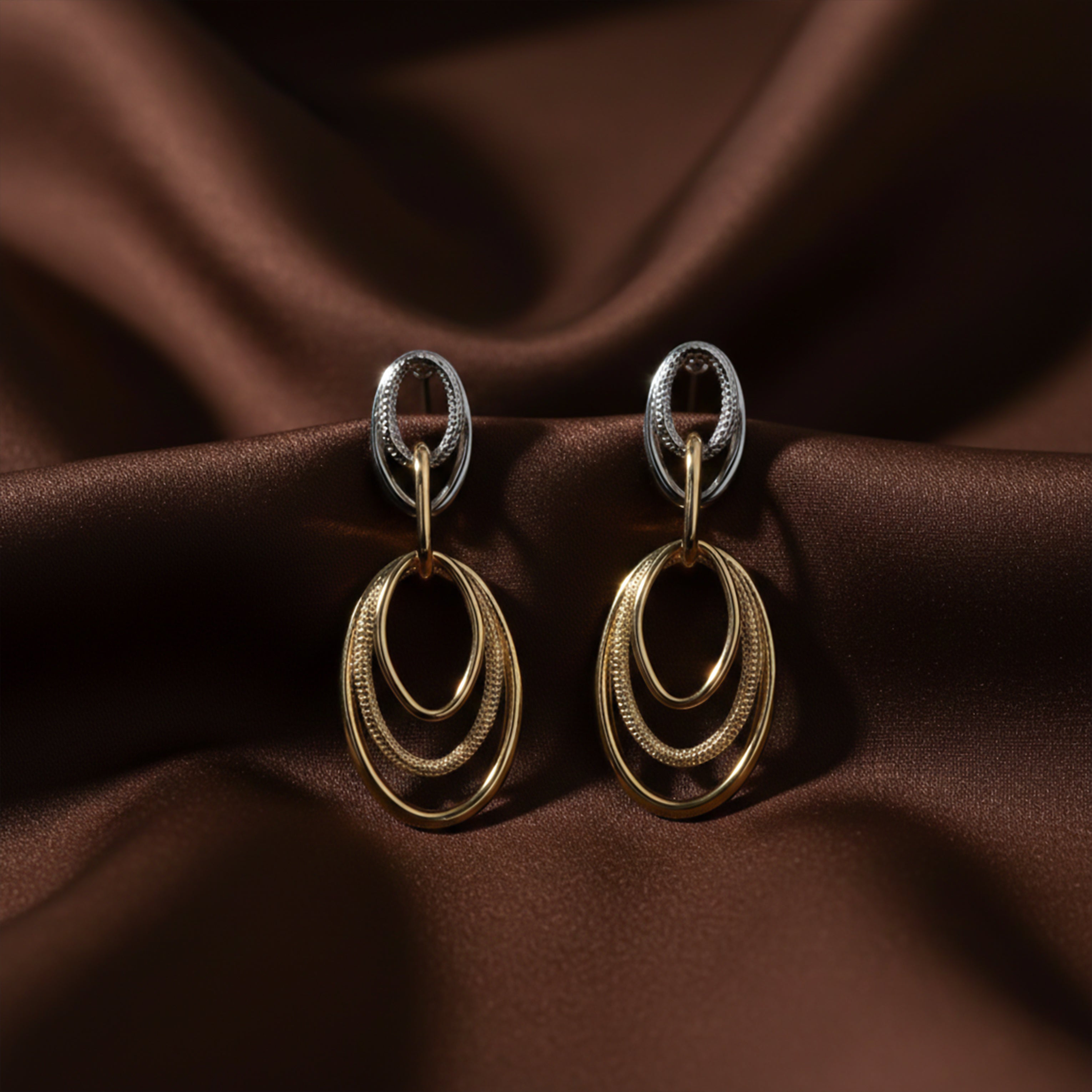 Eclipse Layered Two-Tone Oval Drop Earrings GWE -57