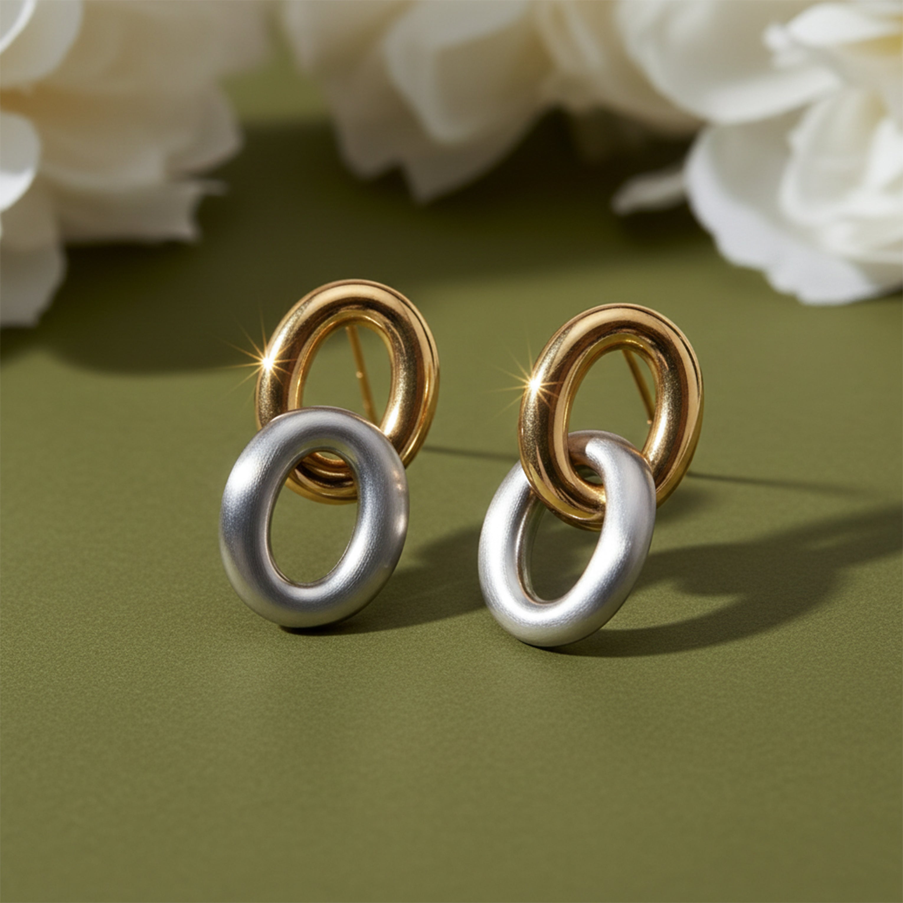 Dual Orbit Two-Tone Link Drop Earrings GWE -55