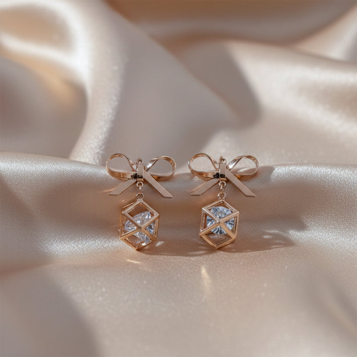 Rose Bow Drop Earrings GWE -120