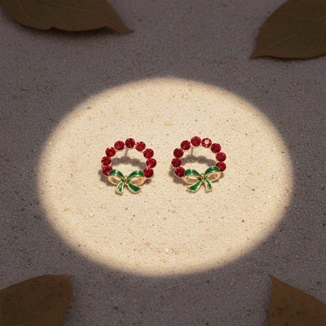 Festive Crystal Wreath Bow Stud Earrings GWE -117
