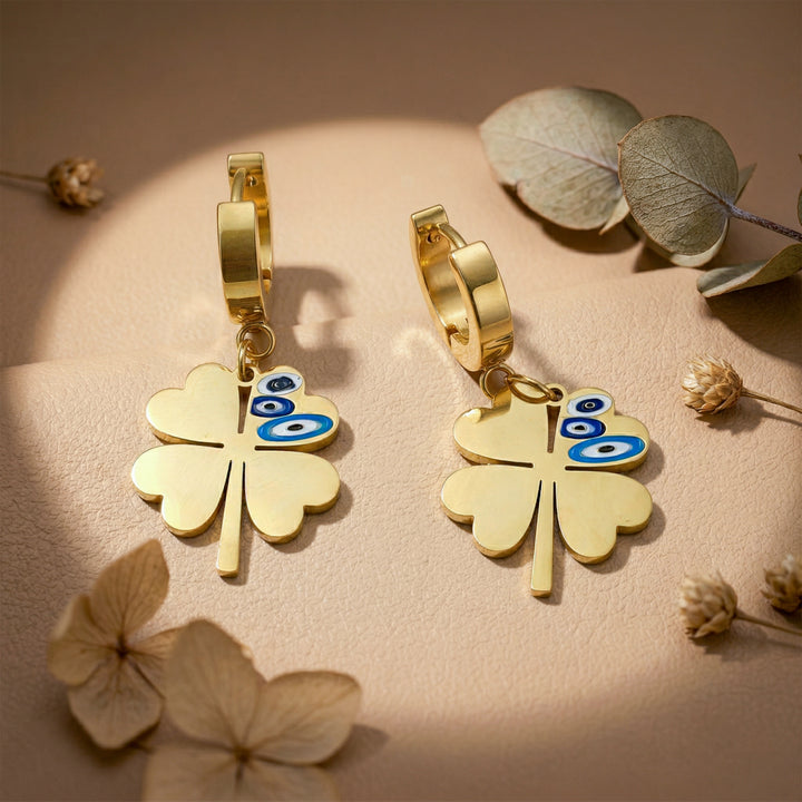 Lucky Clover Nazar Hoop Earrings GWE -82