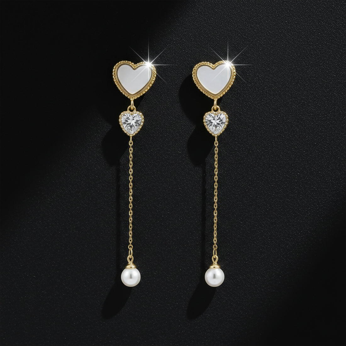 Heart Pearl Chain Drop Earrings GWE -87