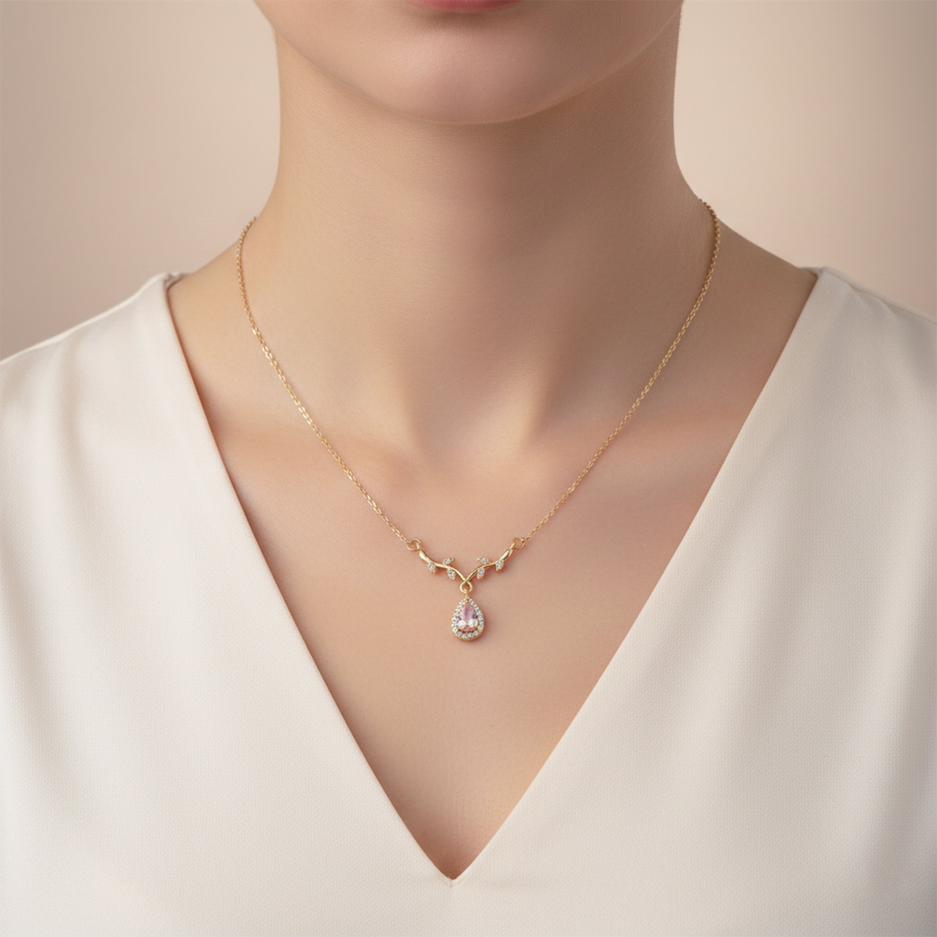 Pink Teardrop Vine Pendant Necklace GWN -117
