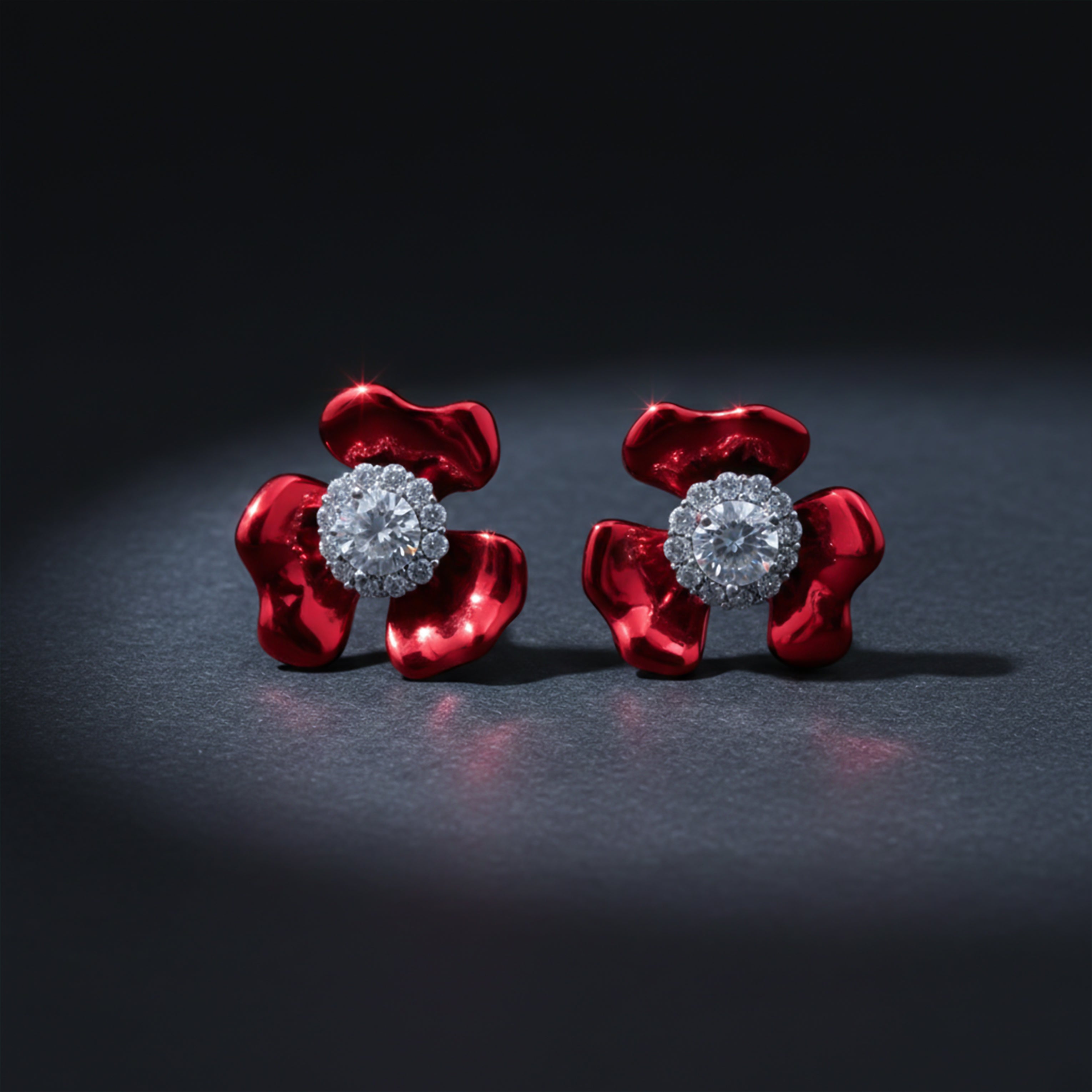Ruby Bloom Crystal Flower Stud Earrings GWE -84
