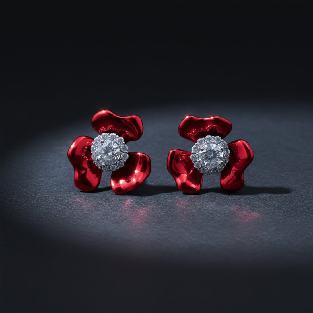 Ruby Bloom Crystal Flower Stud Earrings GWE -84
