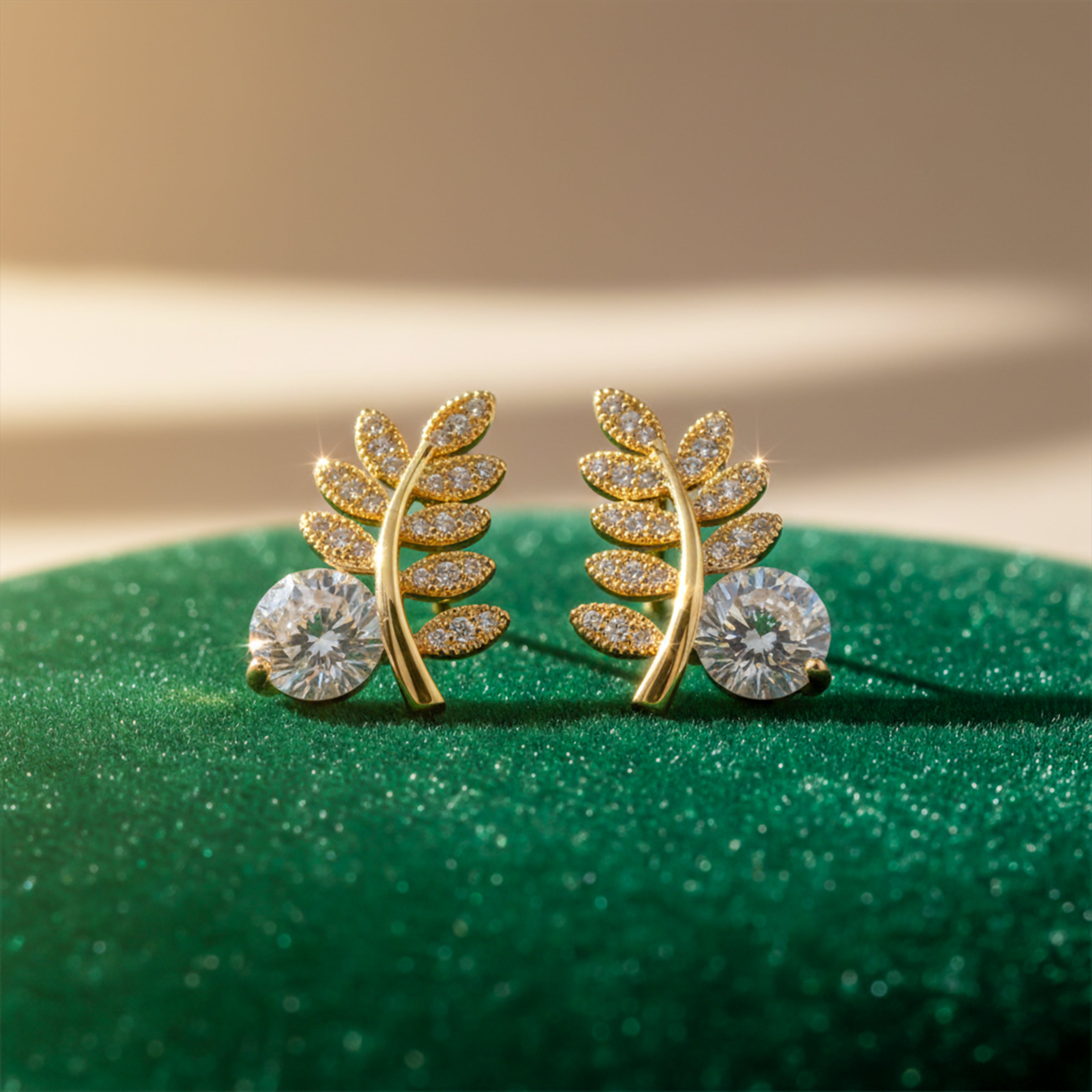 Golden Fern Crystal Stud Earrings GWE -103