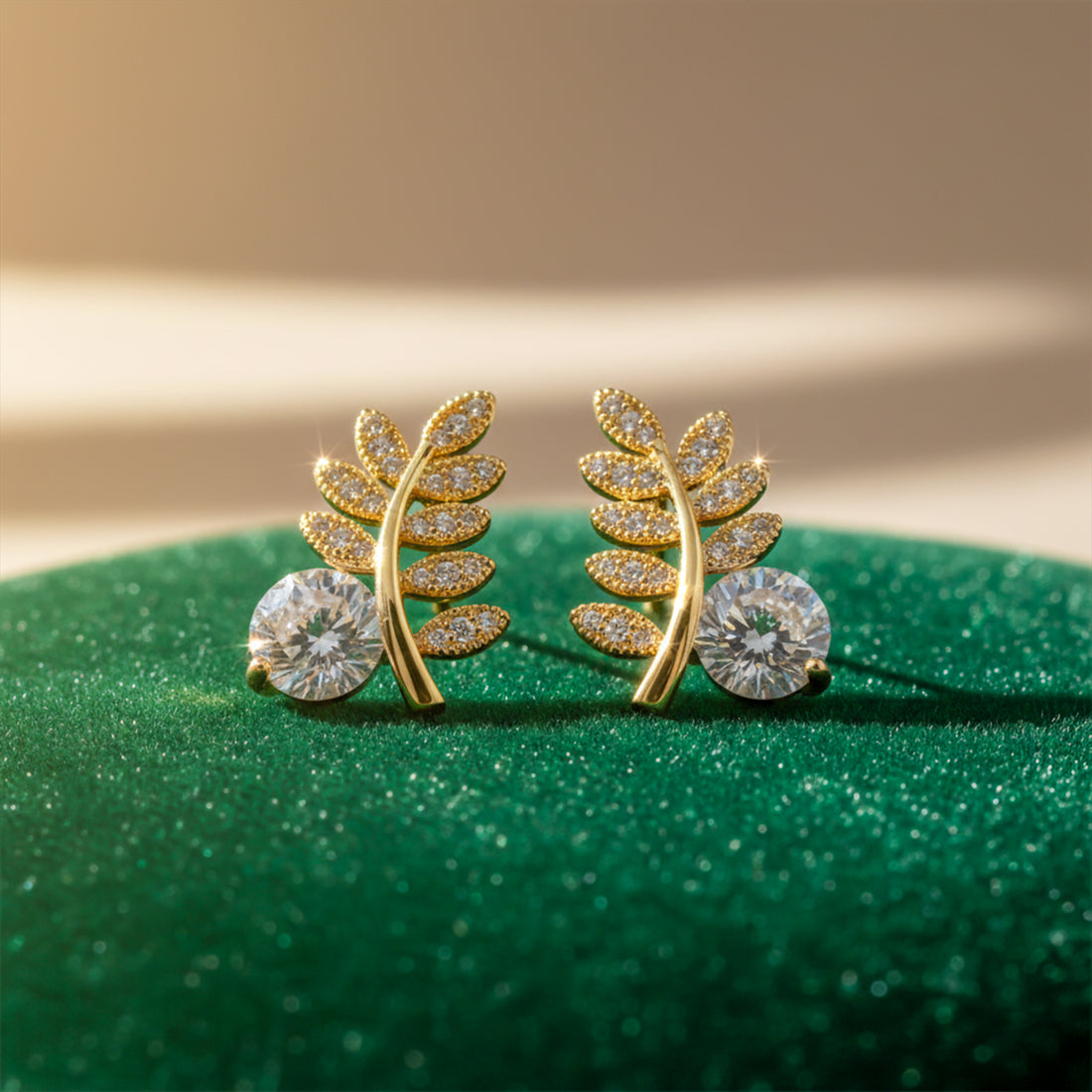 Golden Fern Crystal Stud Earrings GWE -103
