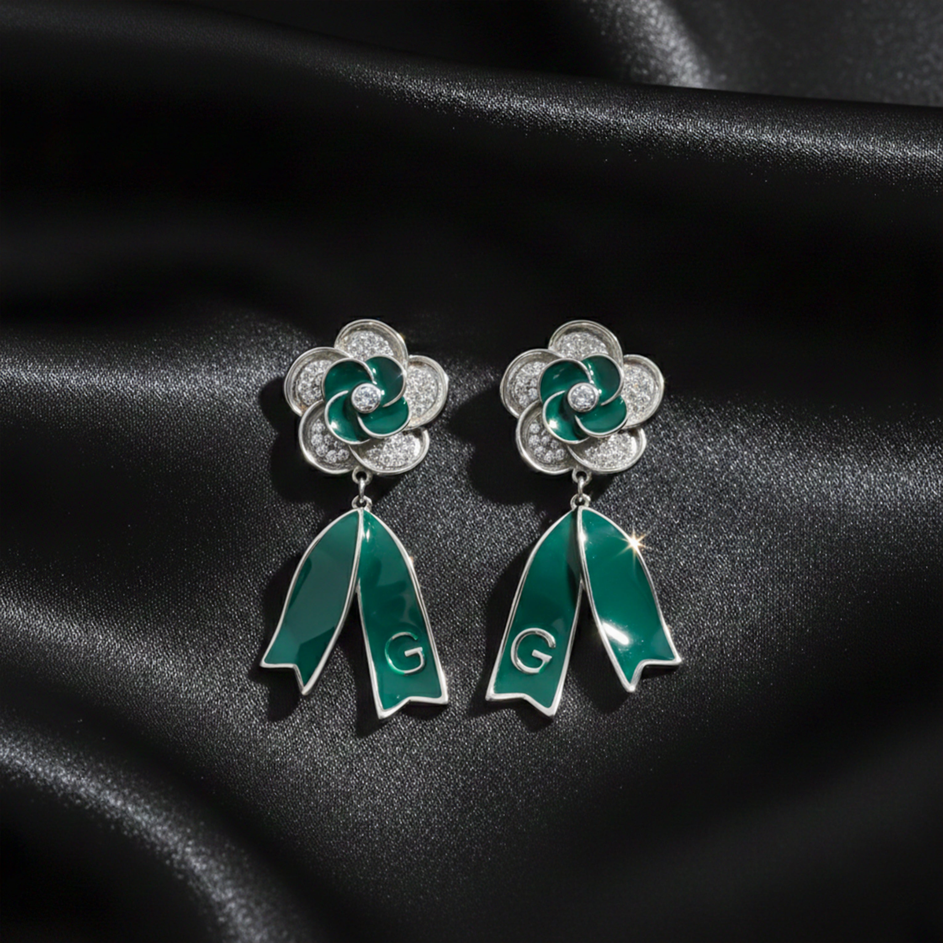 Emerald Bloom Ribbon Drop Earrings GWE -62