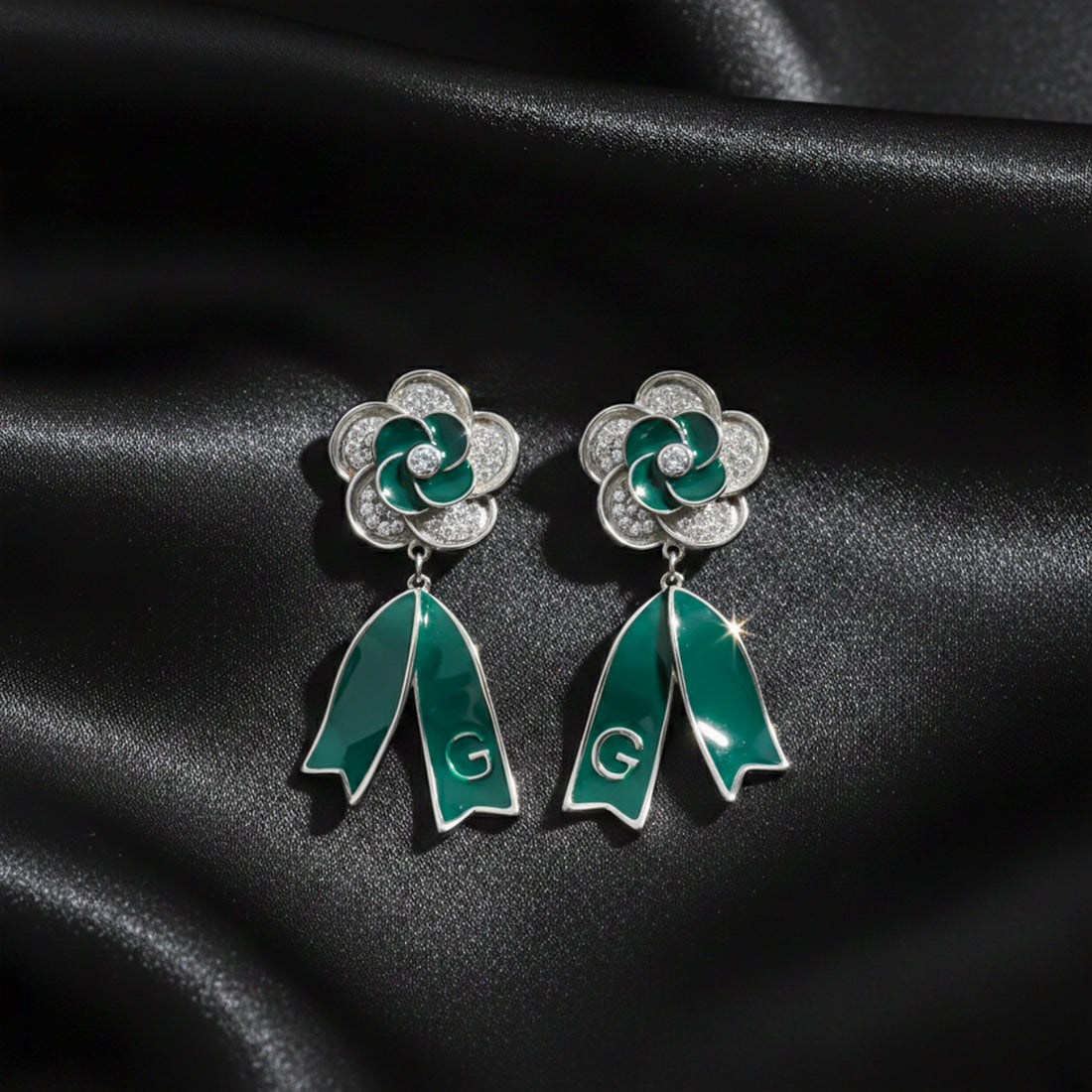 Emerald Bloom Ribbon Drop Earrings GWE -62