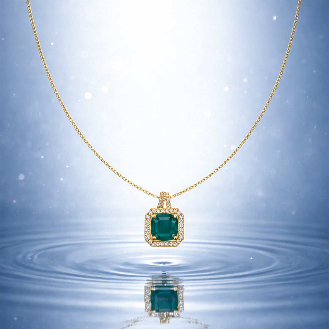 Emerald Square Halo Pendant Necklace GWN -157
