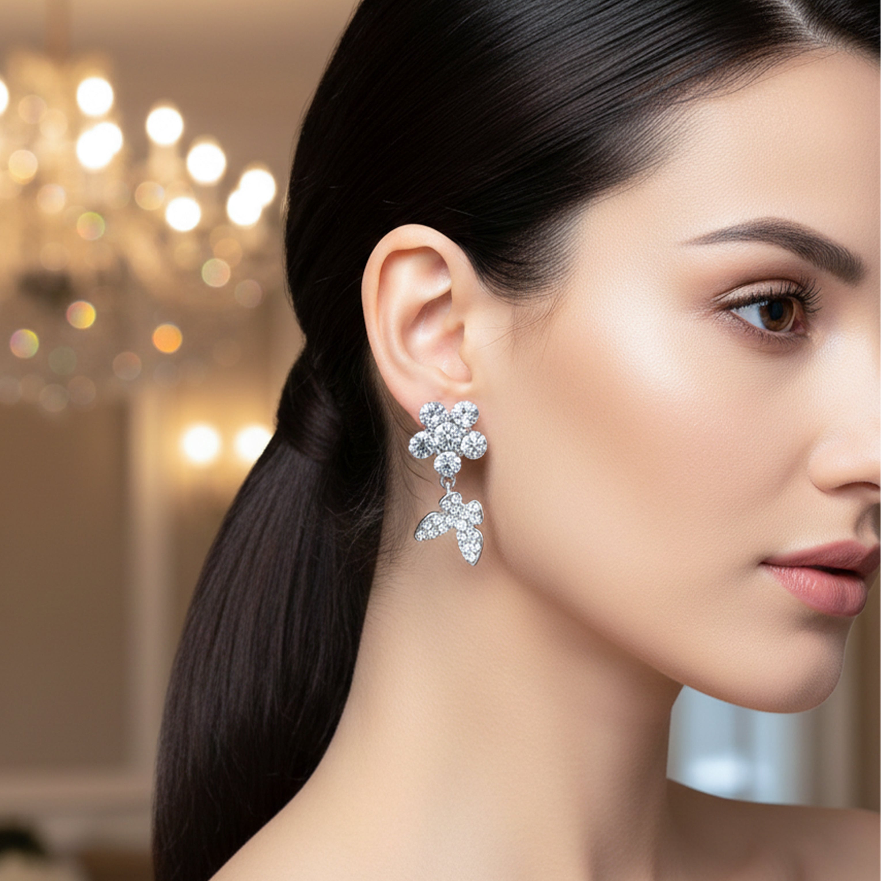 Crystal Bloom Drop Earrings GWE -106