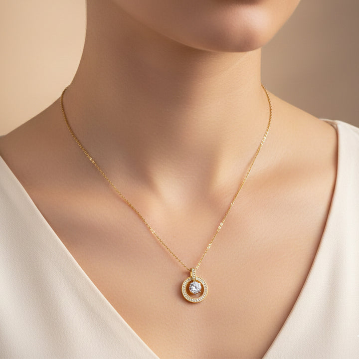 Classic Halo Circle Pendant Necklace GWN -139