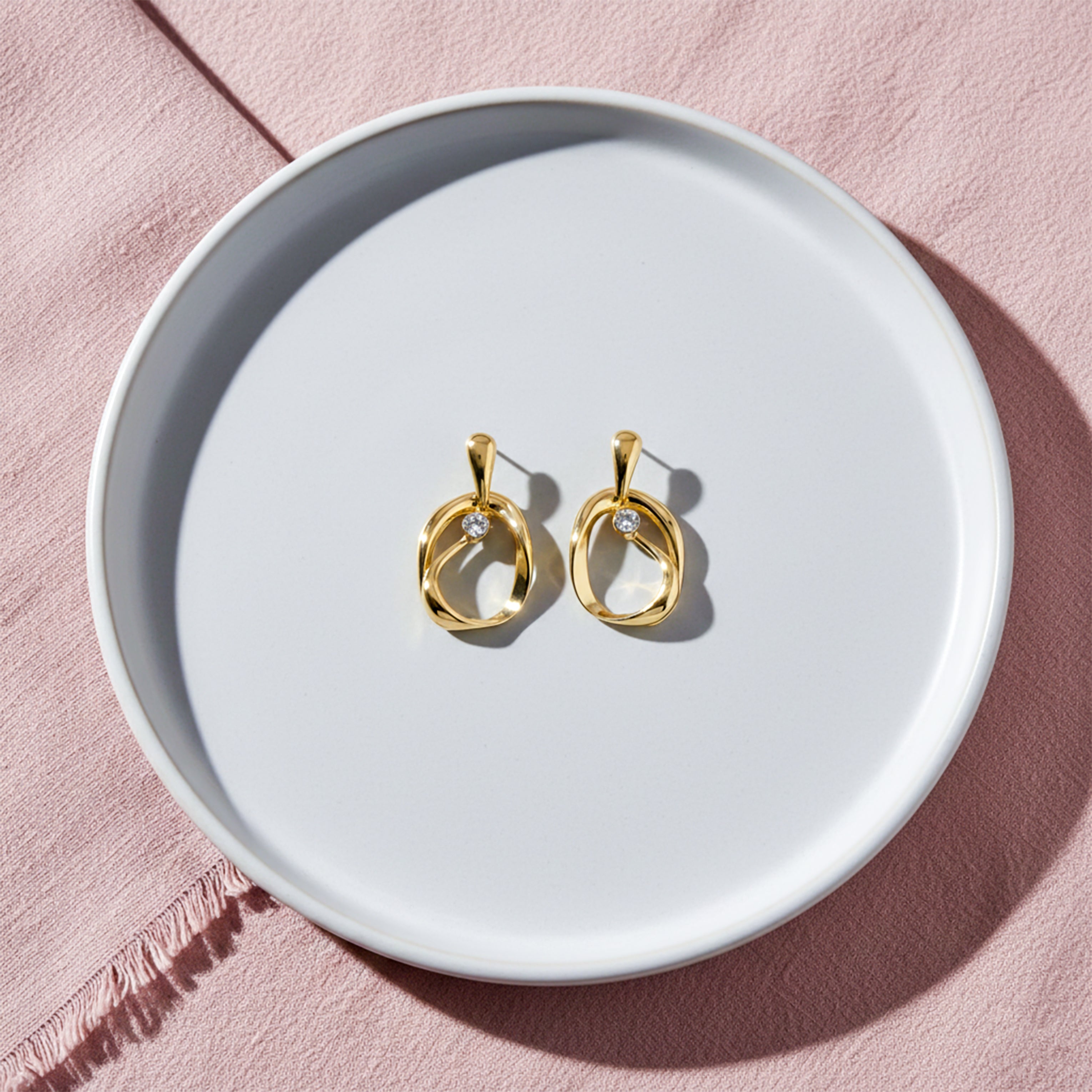 Luna Sculpted Gold Crystal Stud Earrings GWE -51