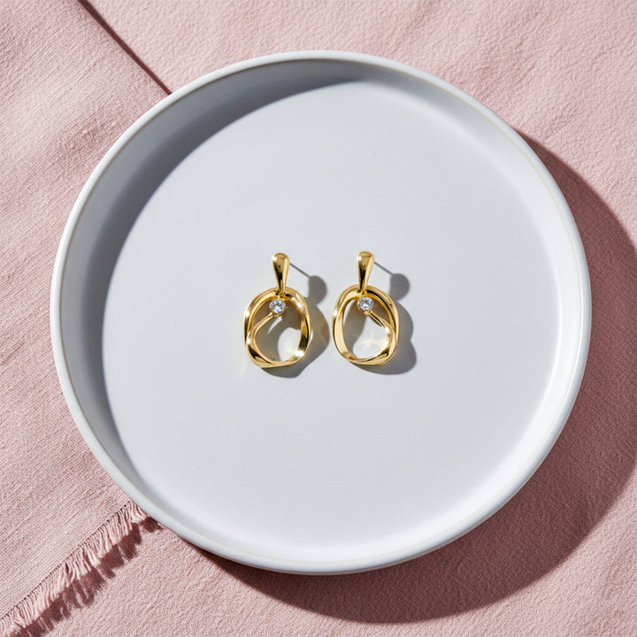 Luna Sculpted Gold Crystal Stud Earrings GWE -51