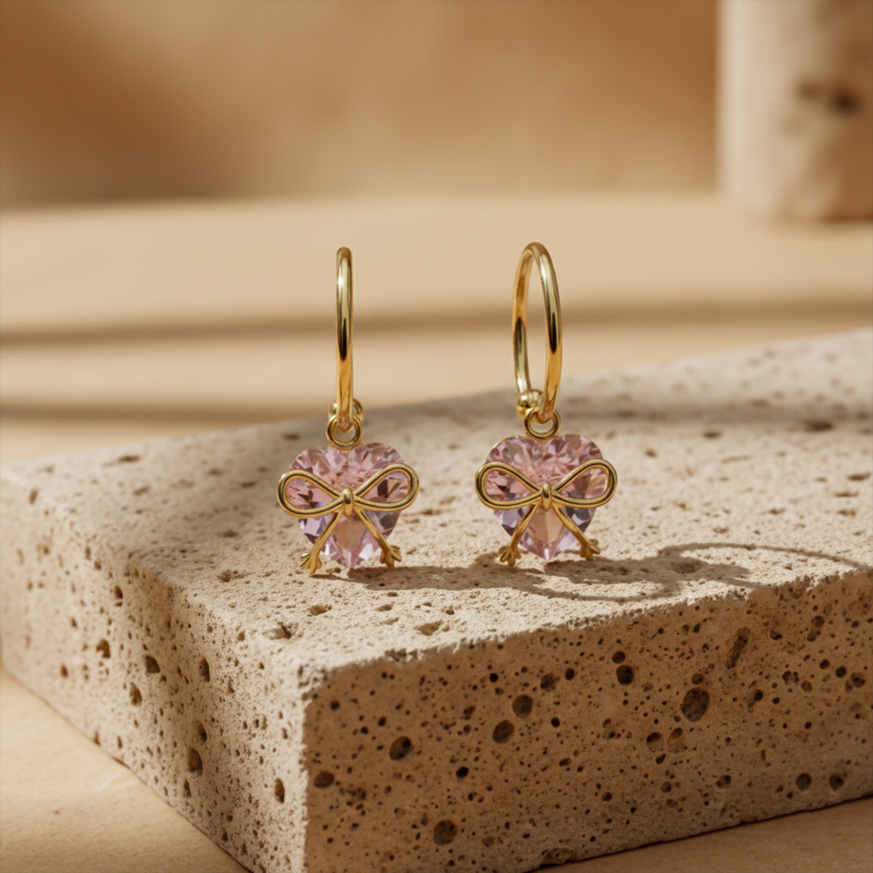 Bow Heart Crystal Drop Earrings GWE -89