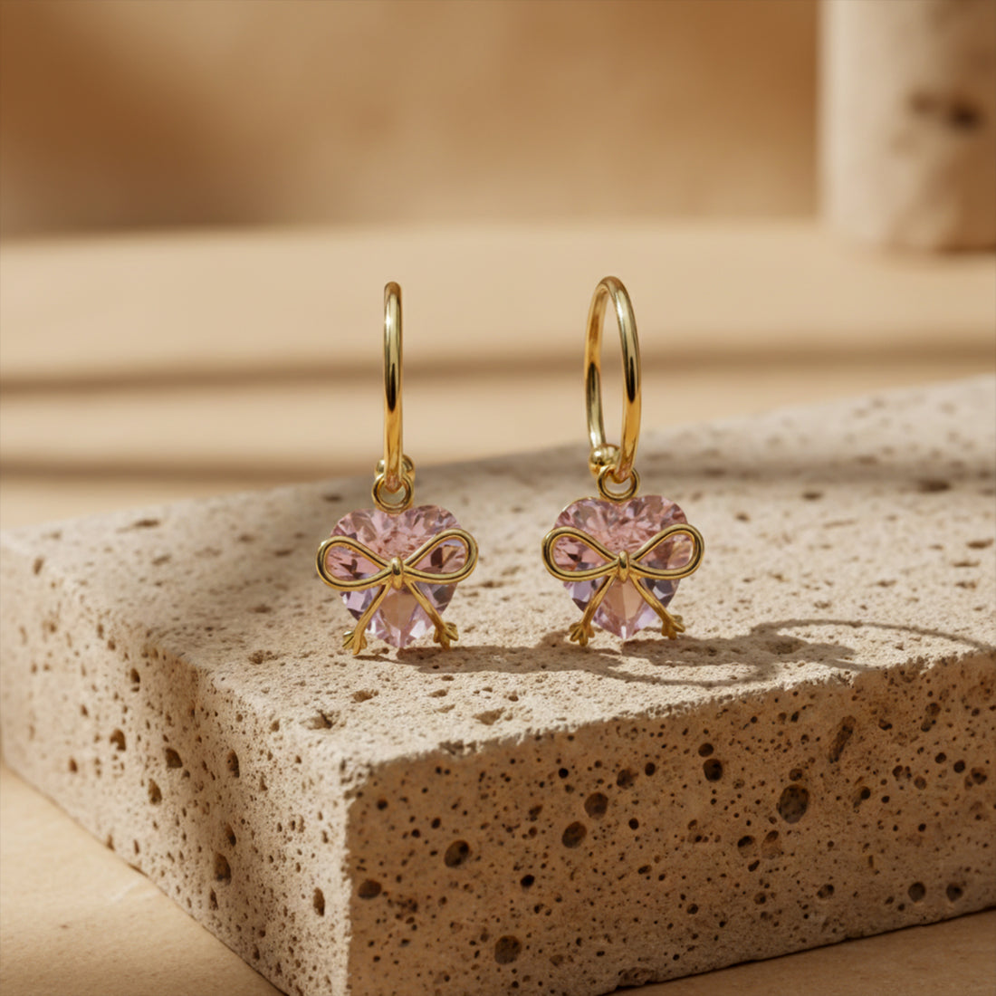 Bow Heart Crystal Drop Earrings GWE -89