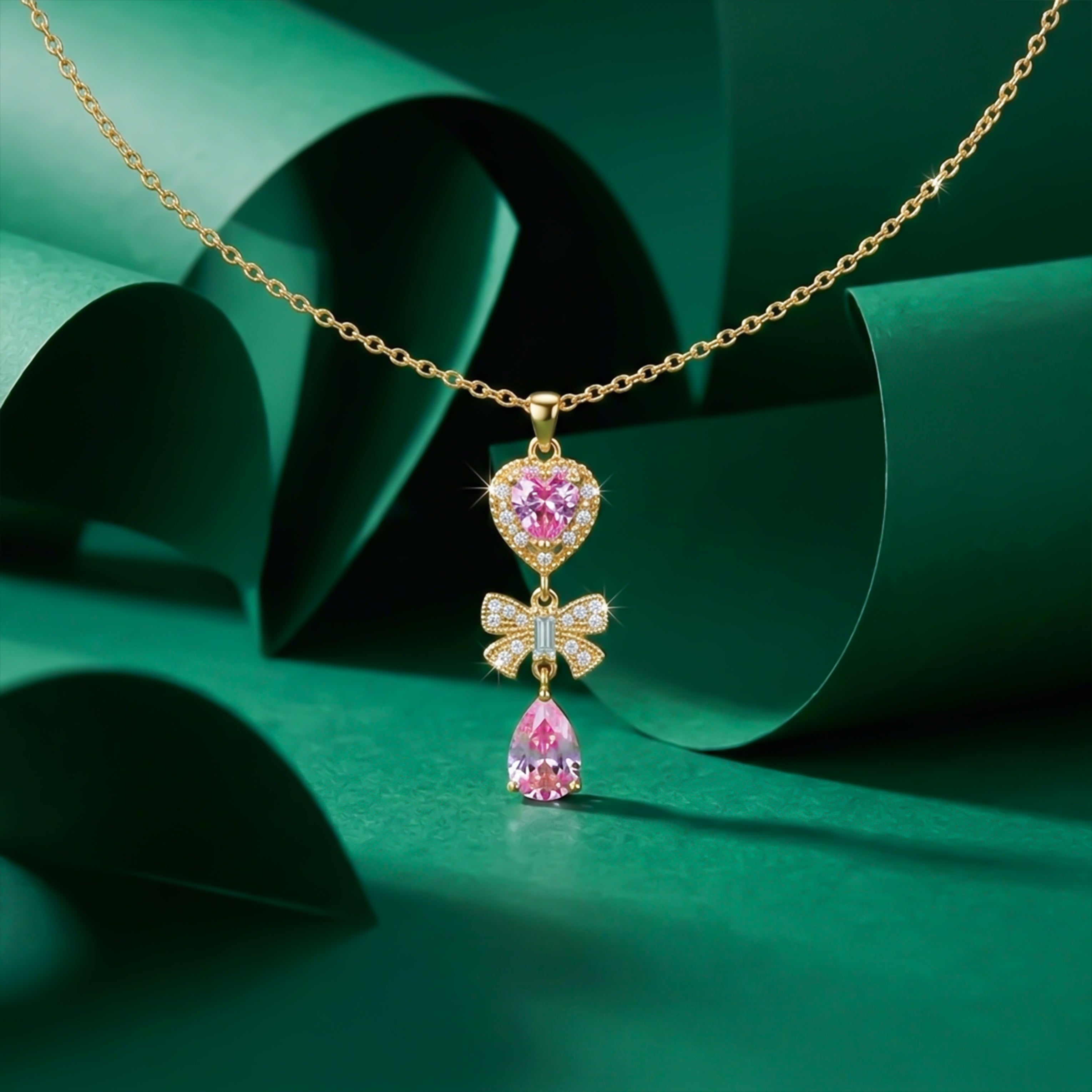 Heart Bow Drop Pendant Necklace GWN -124