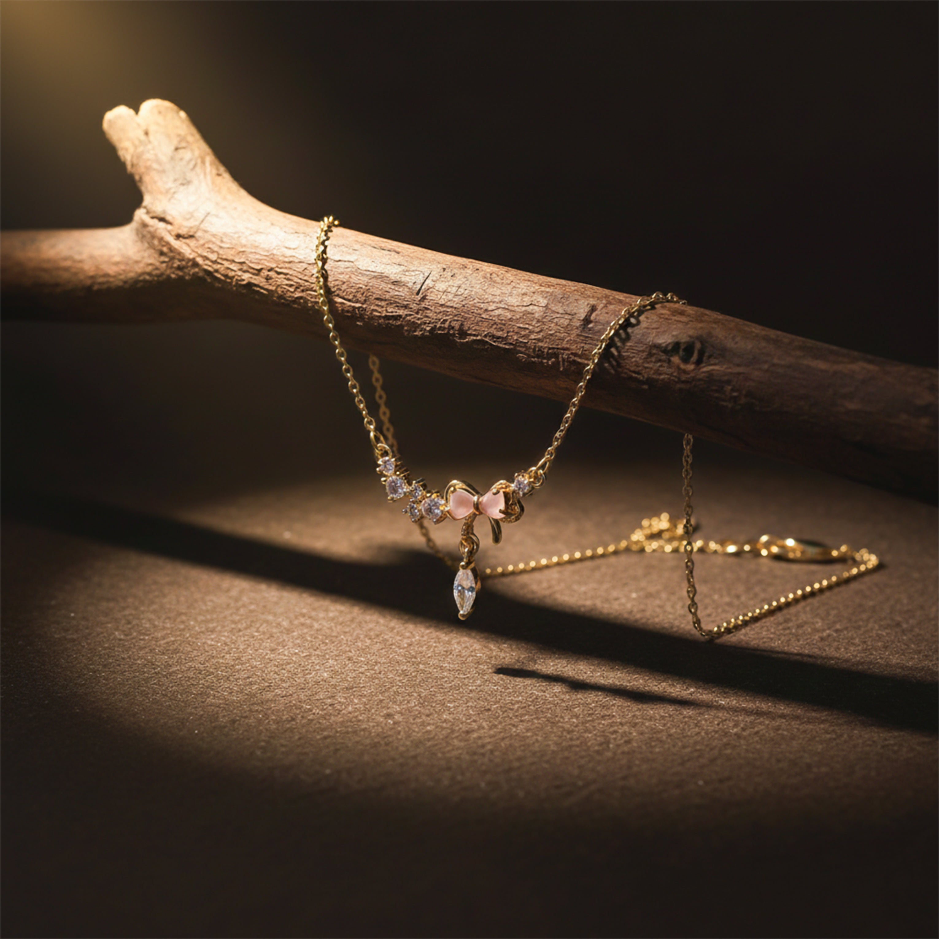 Bow Crystal Drop Necklace GWN -132
