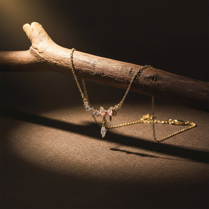 Bow Crystal Drop Necklace GWN -132