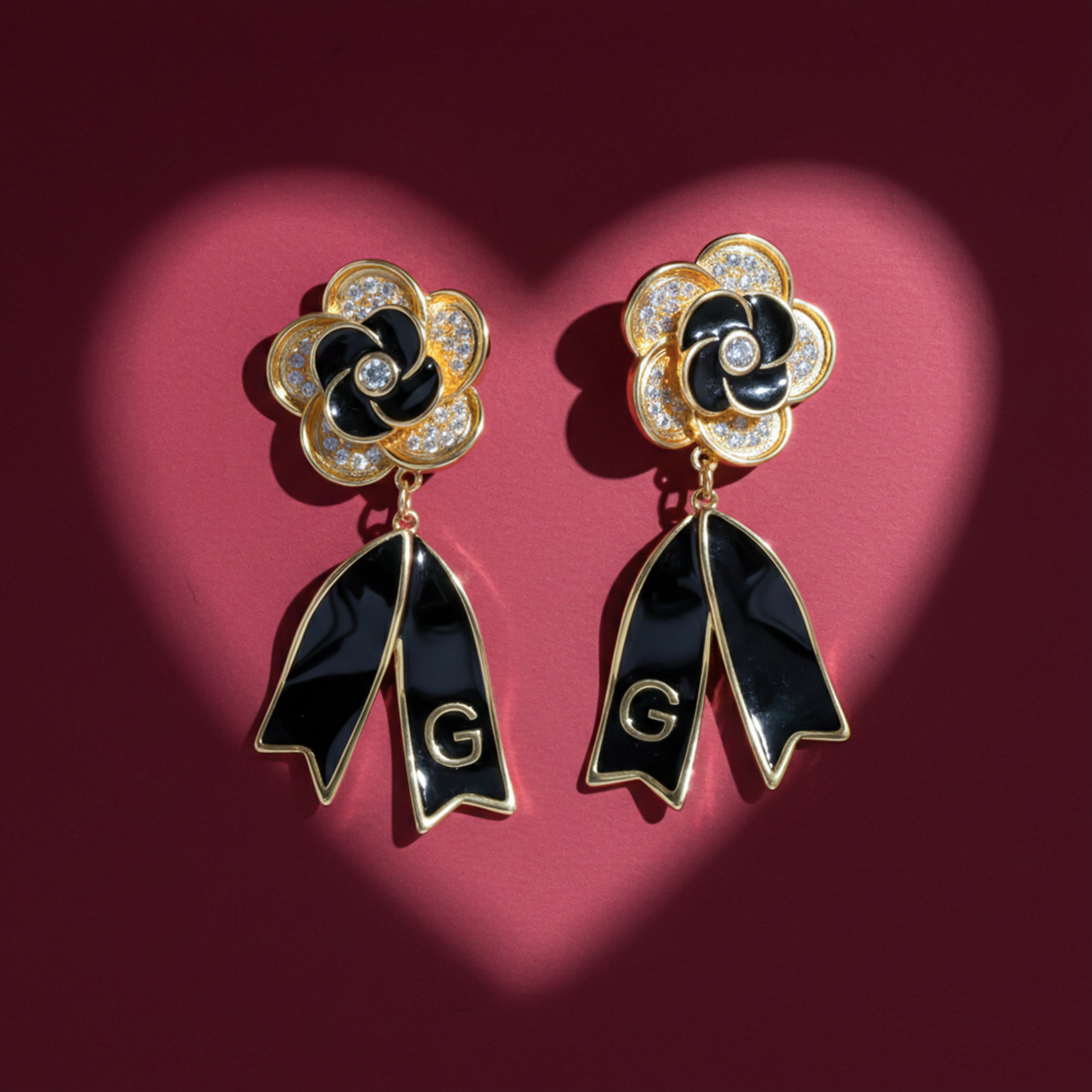 Midnight Bloom Crystal Ribbon Drop Earrings GWE -61