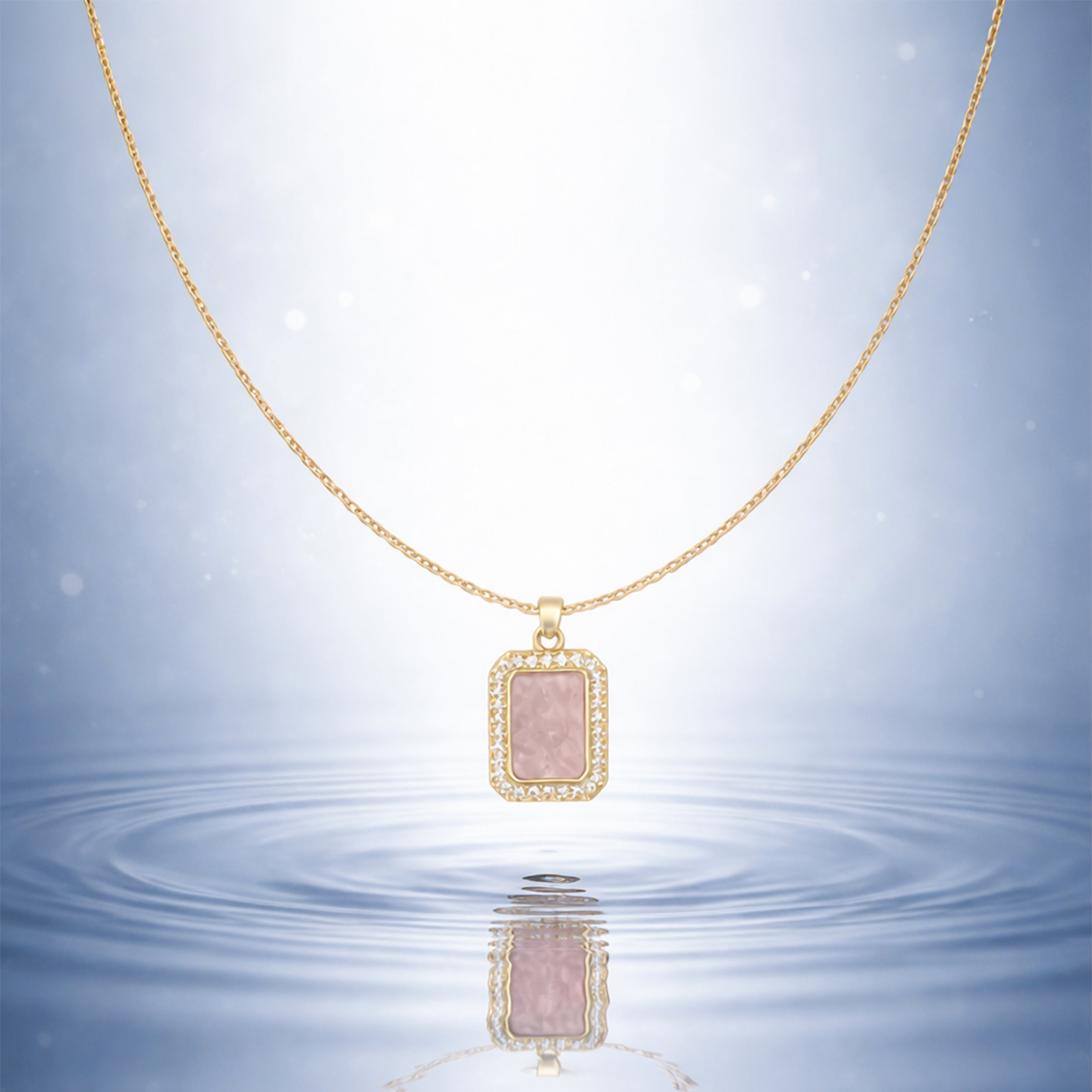 Pink Stone Halo Pendant Necklace GWN -152