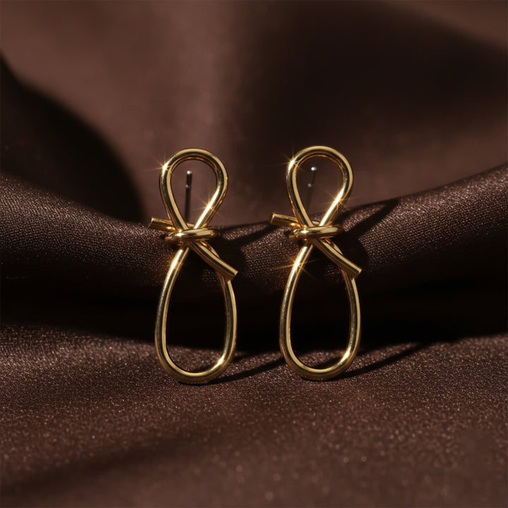 Golden Ribbon Loop Drop Earrings GWE -56