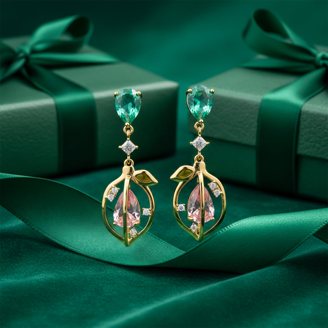 Emerald Blossom Drop Earrings GWE -102