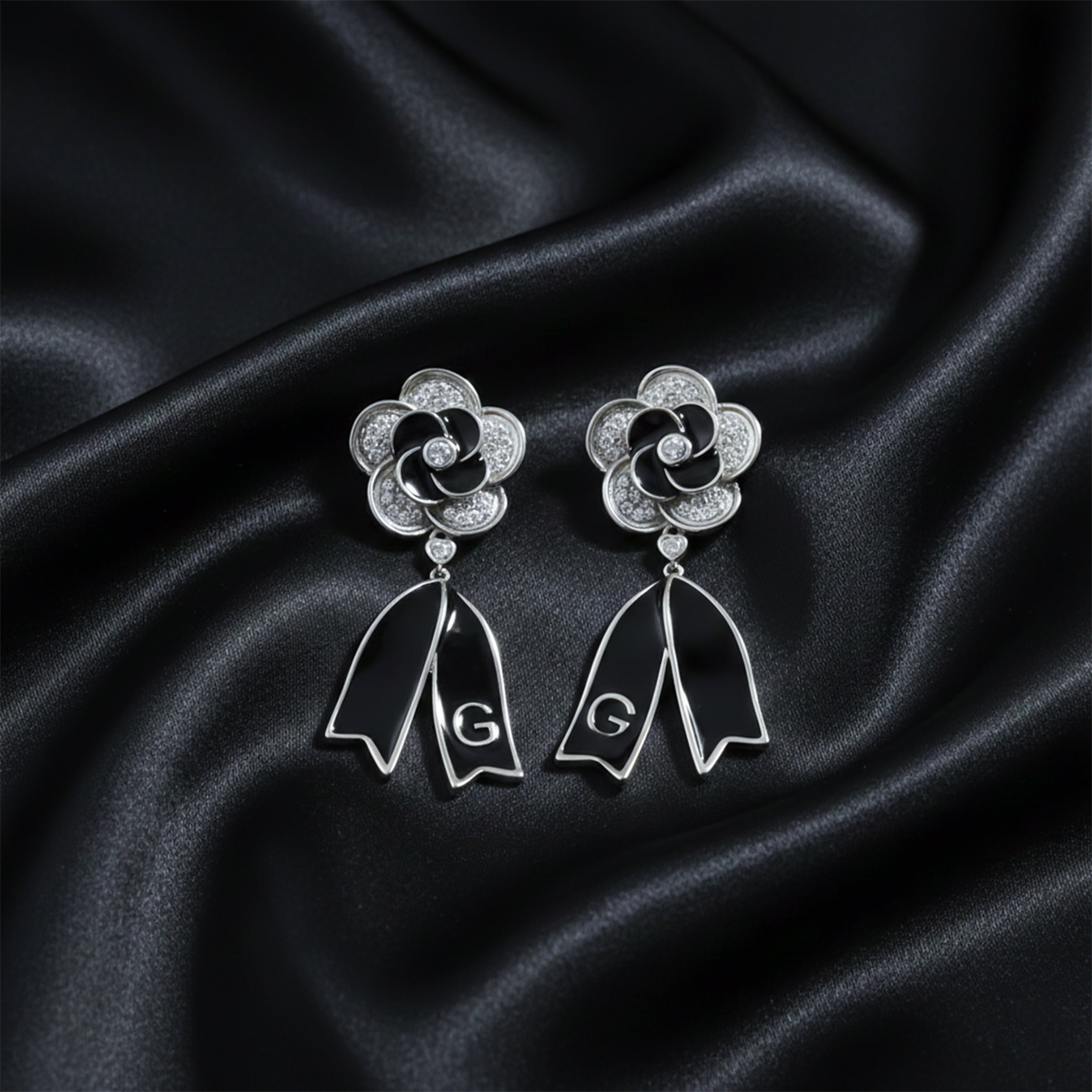 Midnight Bloom Ribbon Drop Earrings GWE -64