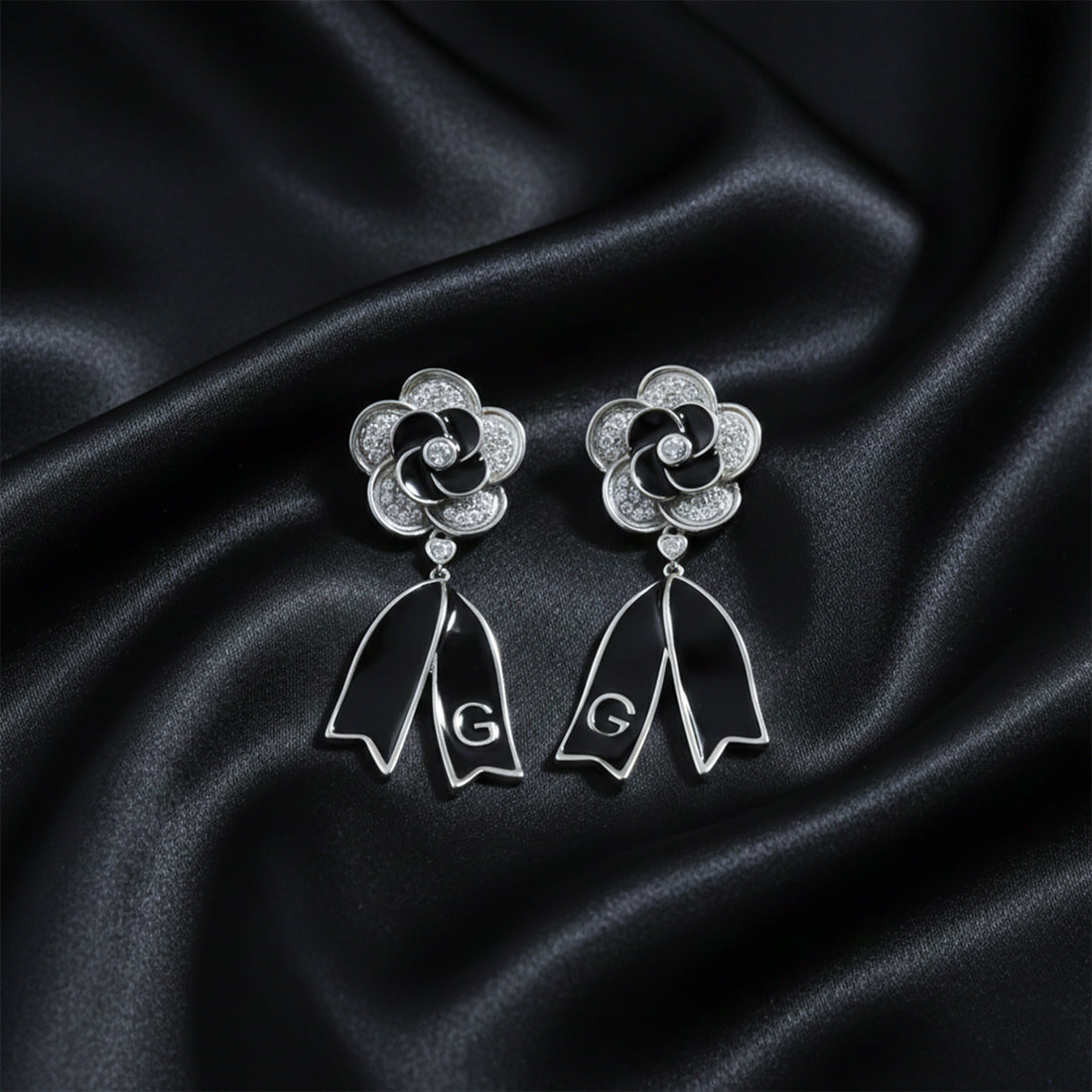 Midnight Bloom Ribbon Drop Earrings GWE -64
