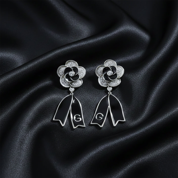 Midnight Bloom Ribbon Drop Earrings GWE -64