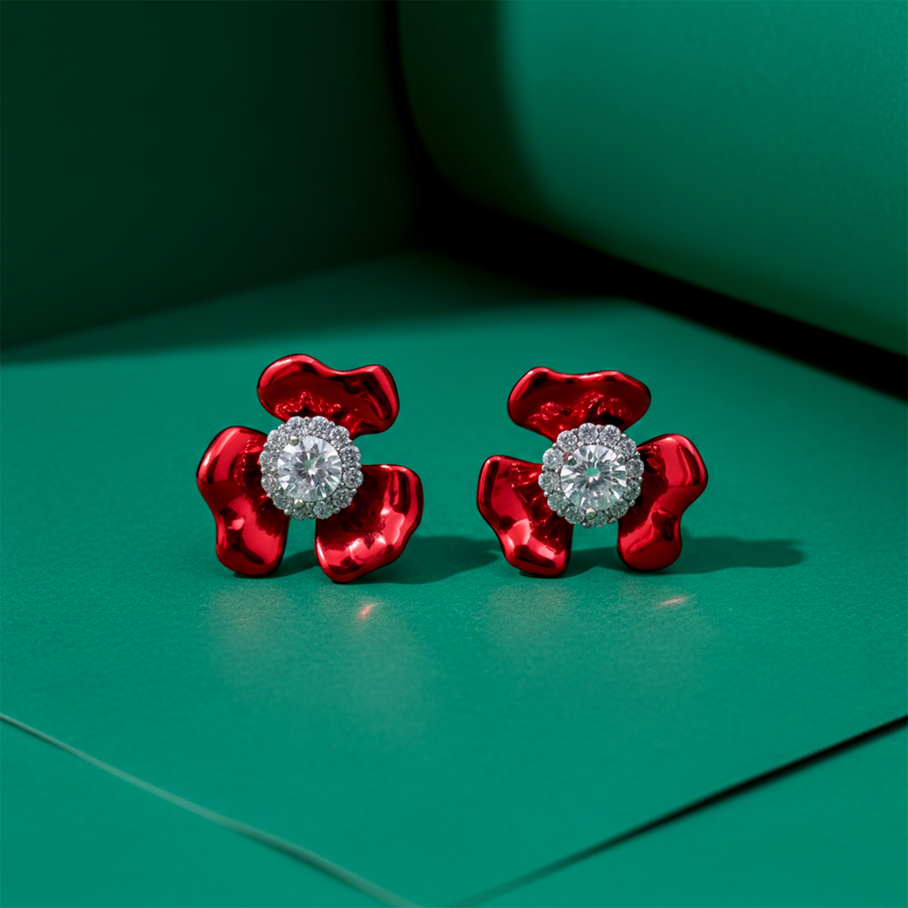 Ruby Bloom Crystal Flower Stud Earrings GWE -84