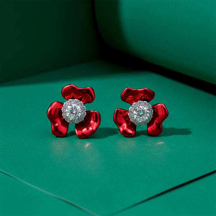Ruby Bloom Crystal Flower Stud Earrings GWE -84