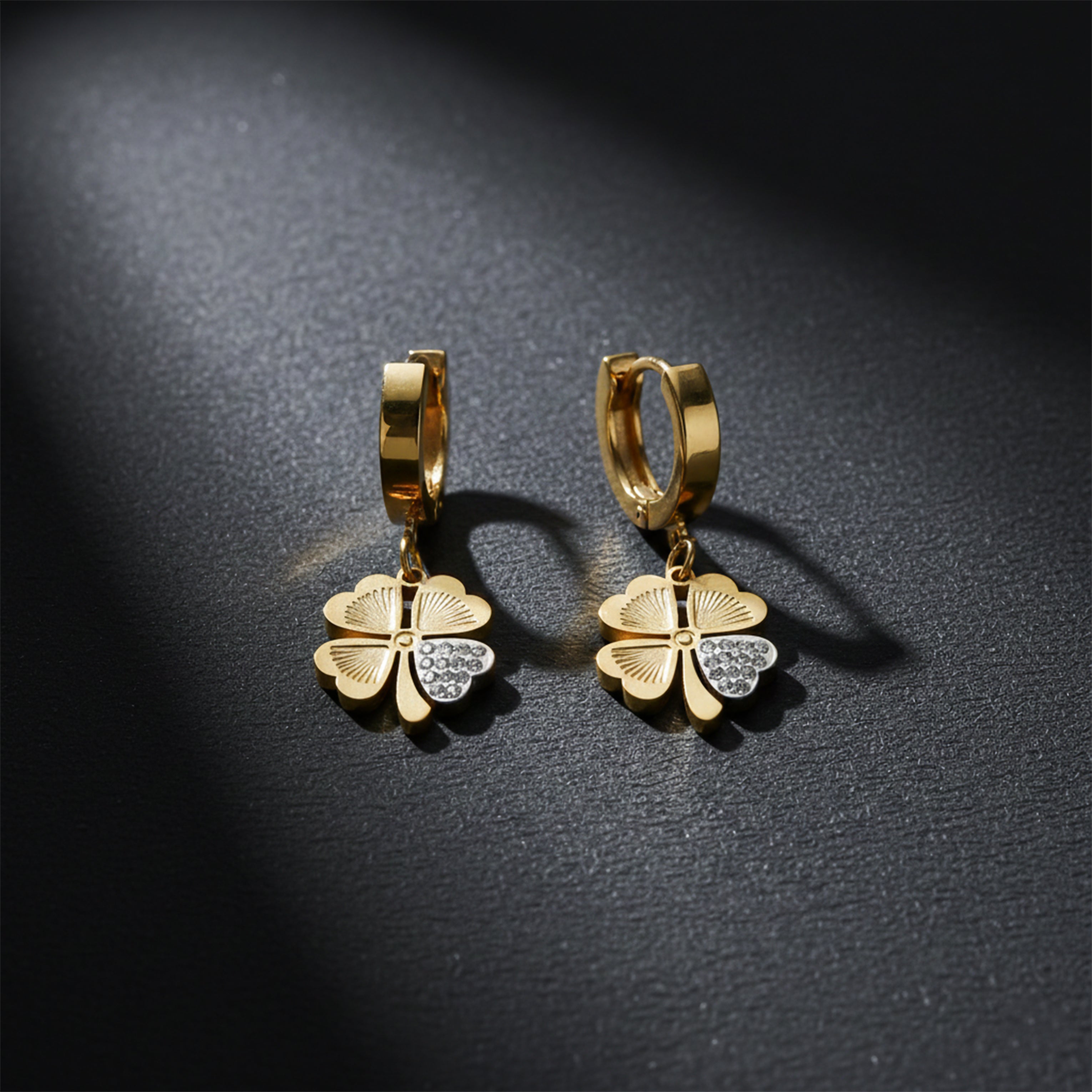 Golden Clover Charm Hoop Earrings GWE -80