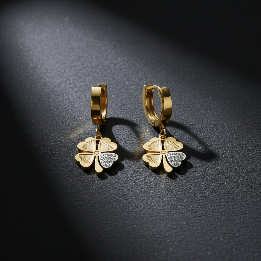Golden Clover Charm Hoop Earrings GWE -80