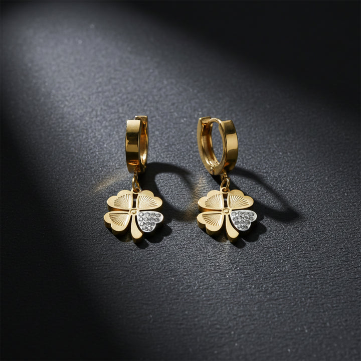 Golden Clover Charm Hoop Earrings GWE -80