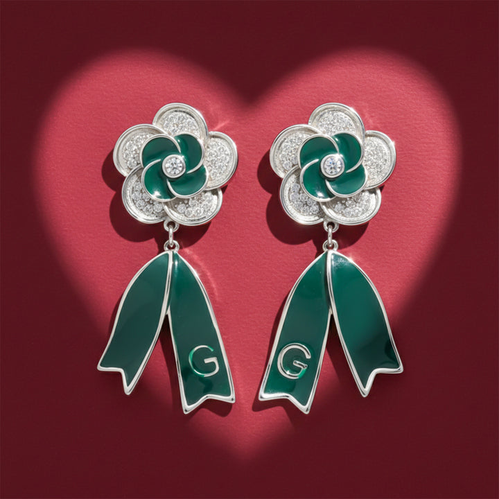 Emerald Bloom Ribbon Drop Earrings GWE -62