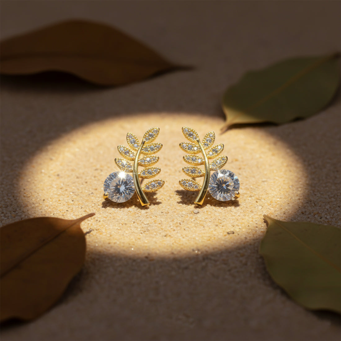 Golden Fern Crystal Stud Earrings GWE -103