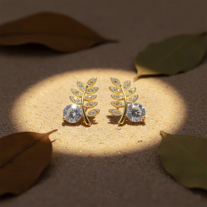 Golden Fern Crystal Stud Earrings GWE -103