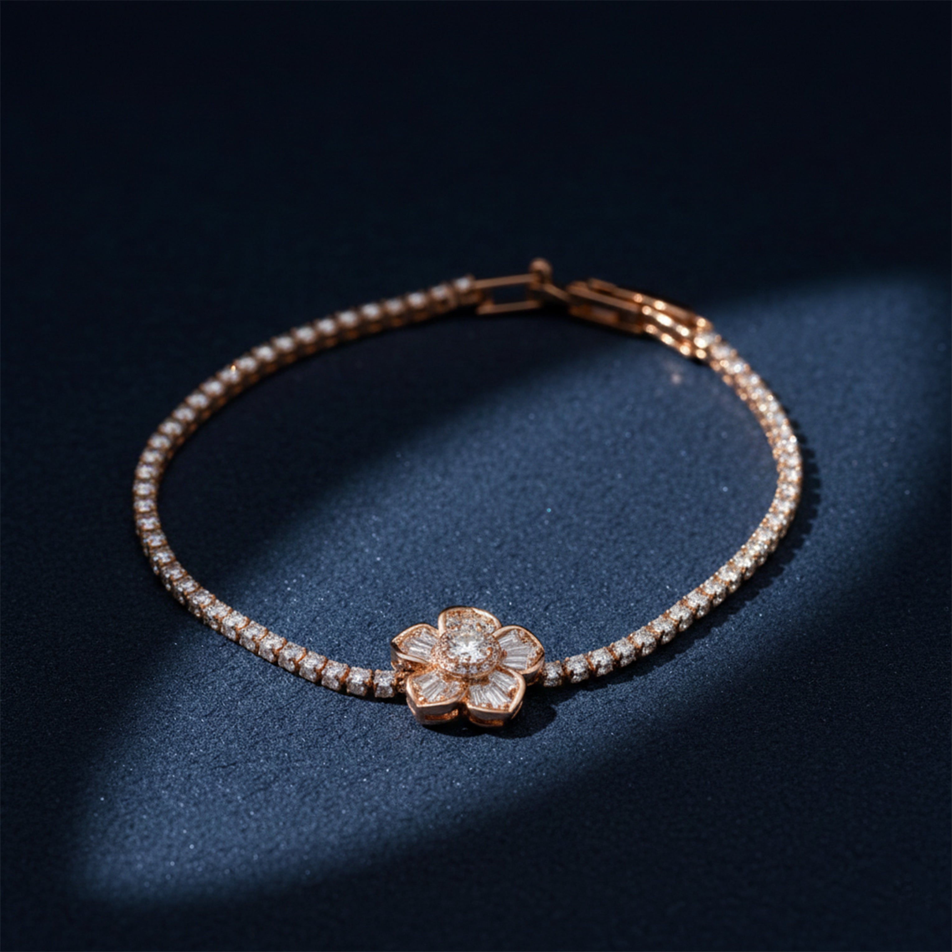 Rose Gold Radiant Blossom Tennis Bracelet GWB -96