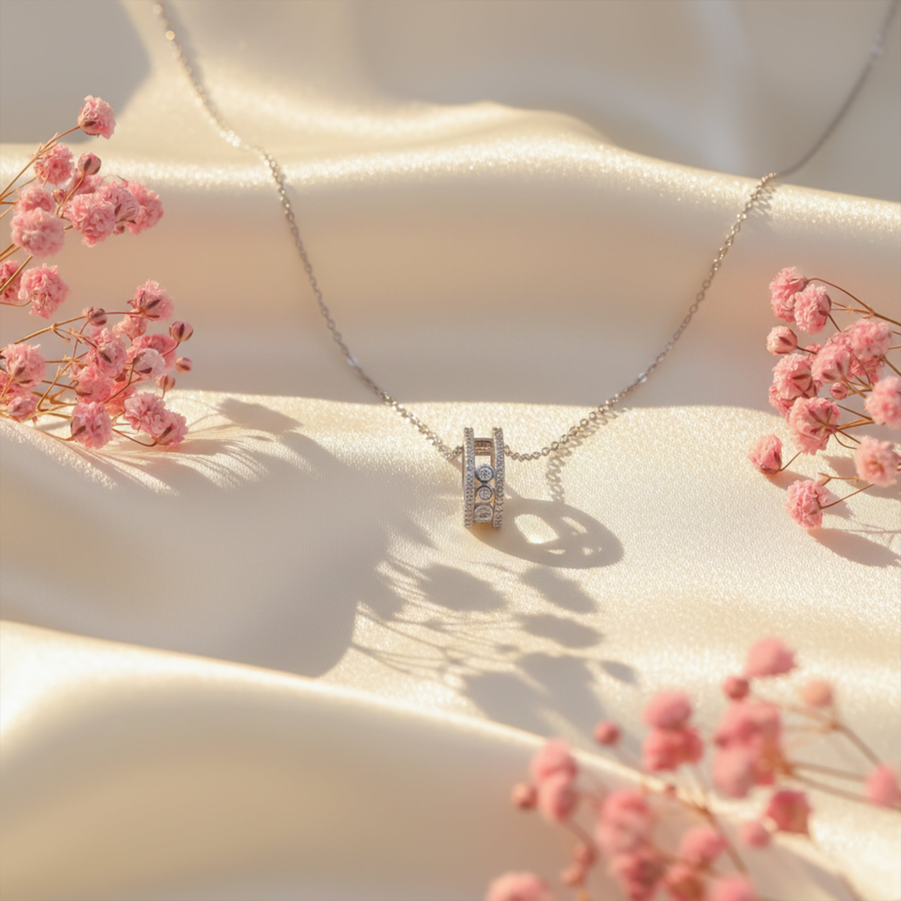 Silver Triple Stone Charm Necklace GEN -48