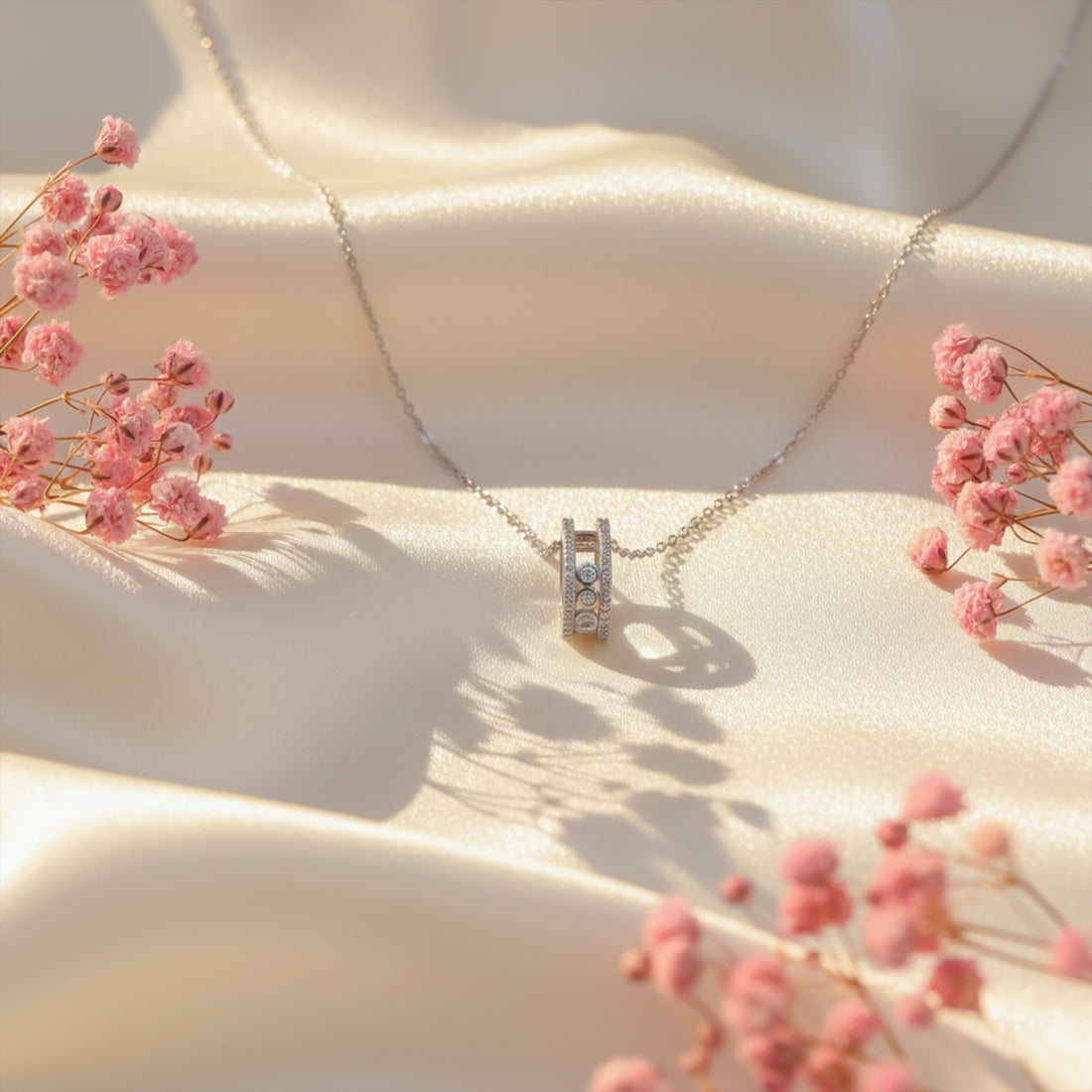 Silver Triple Stone Charm Necklace GEN -48