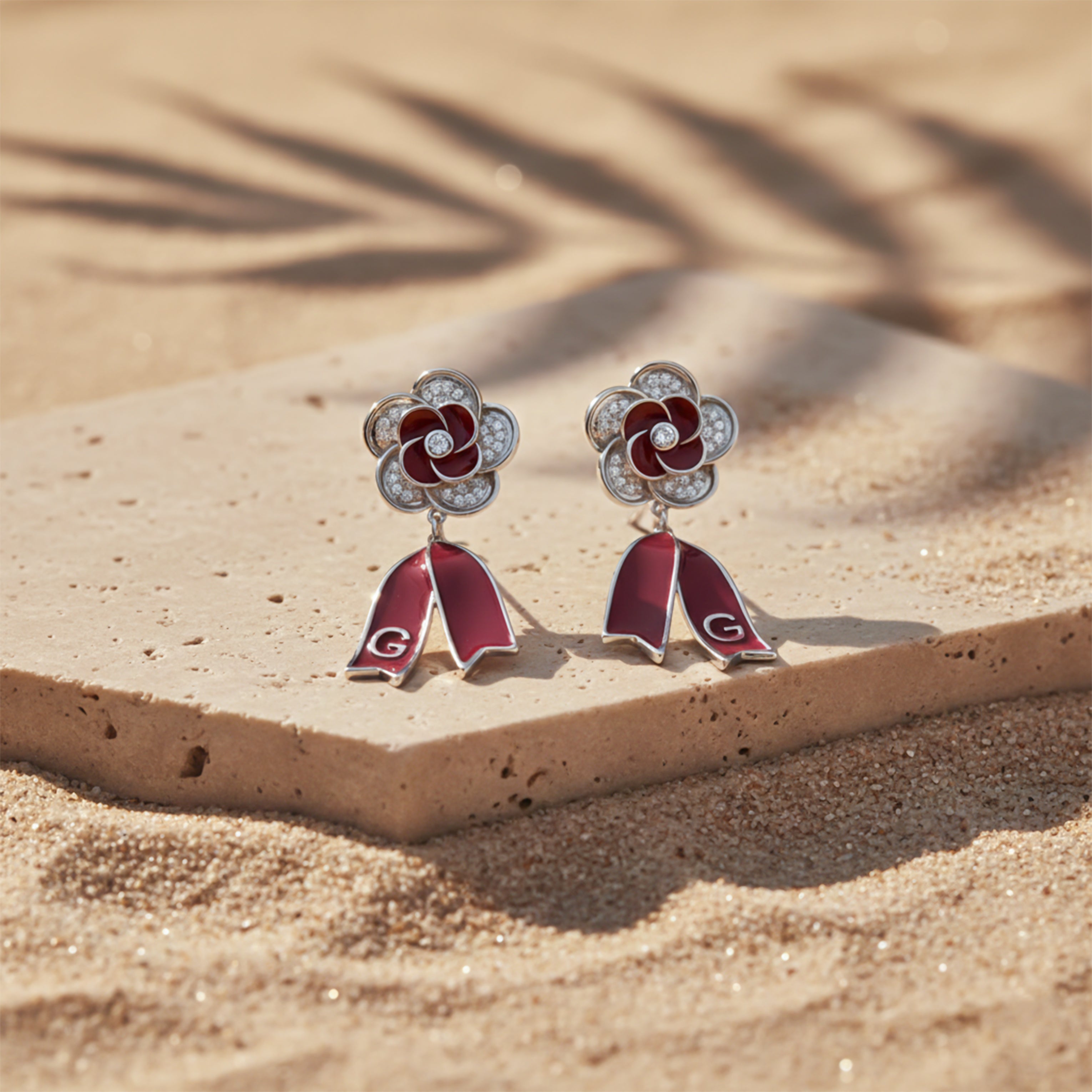 Ruby Bloom Ribbon Drop Earrings GWE -63