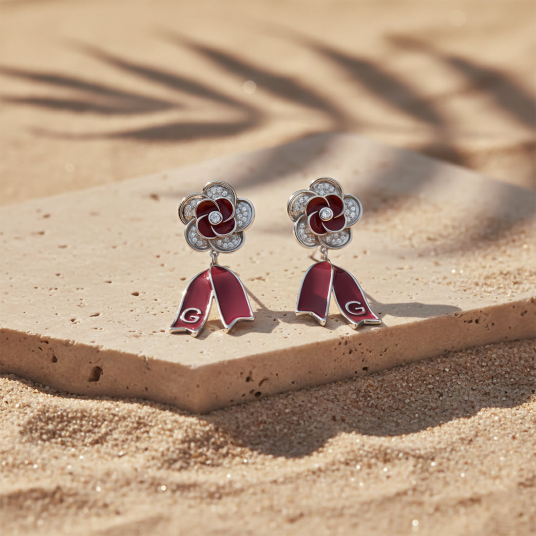 Ruby Bloom Ribbon Drop Earrings GWE -63