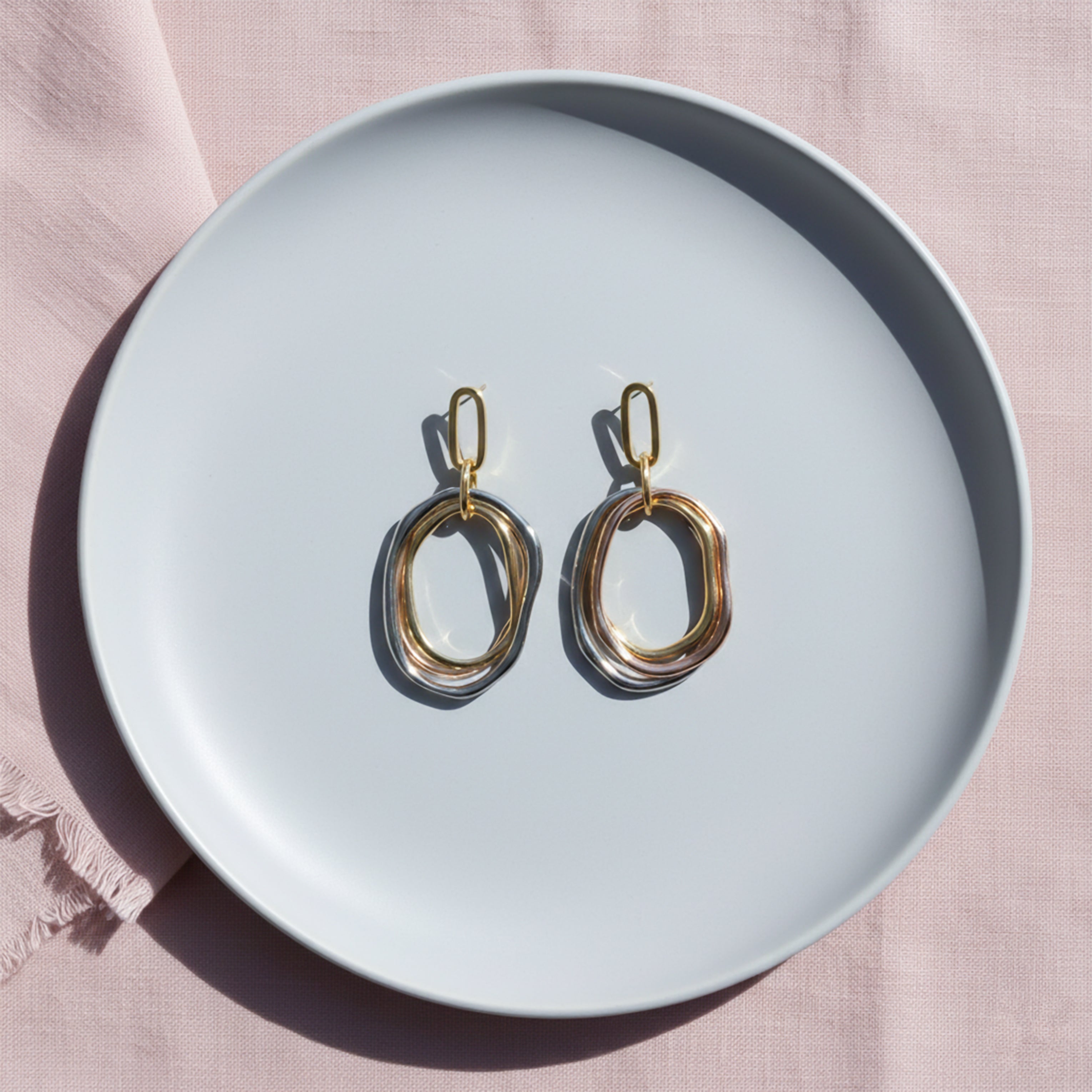 Trinity Orbit Tri-Tone Drop Earrings GWE -52