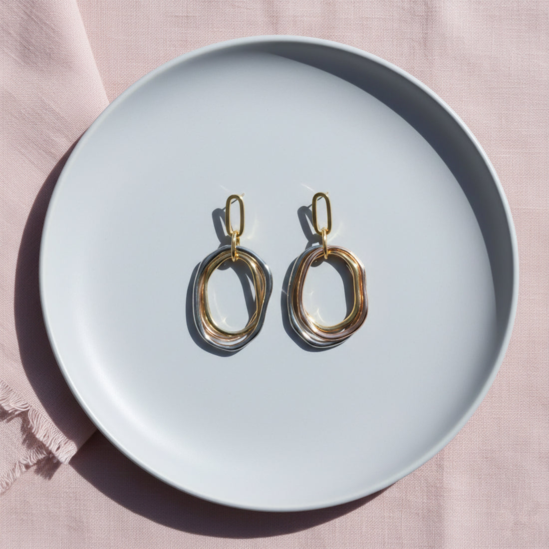 Trinity Orbit Tri-Tone Drop Earrings GWE -52