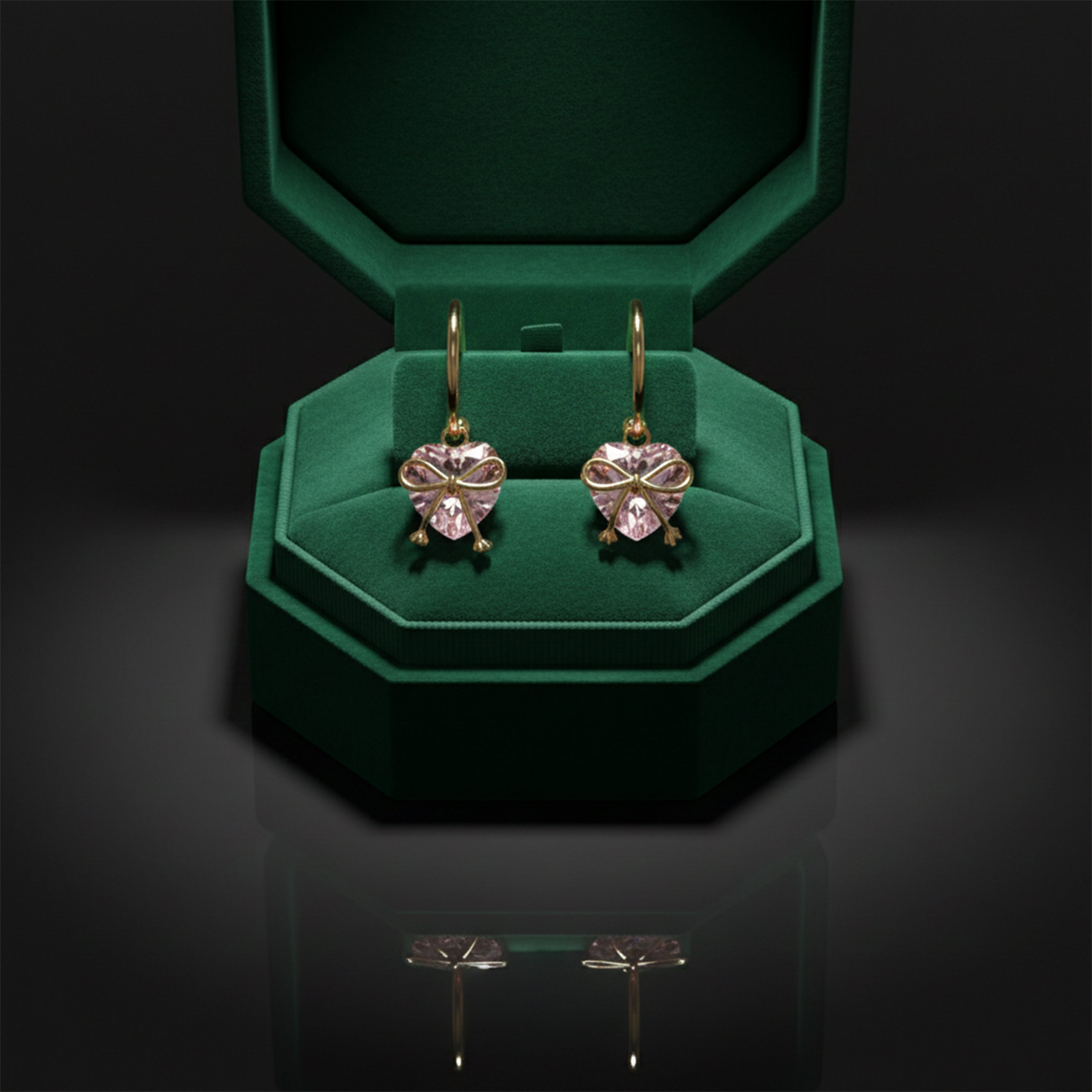 Bow Heart Crystal Drop Earrings GWE -89
