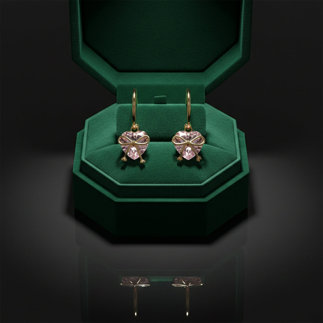 Bow Heart Crystal Drop Earrings GWE -89