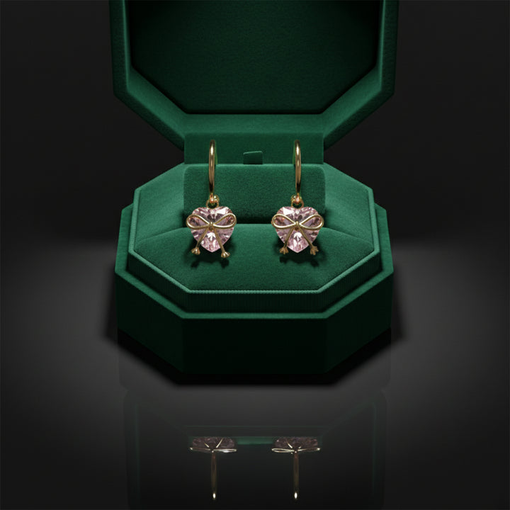 Bow Heart Crystal Drop Earrings GWE -89